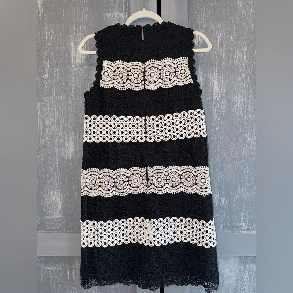 Kate Spade New York Black White Lace Crochet Shift Dress Sleeveless Size 2